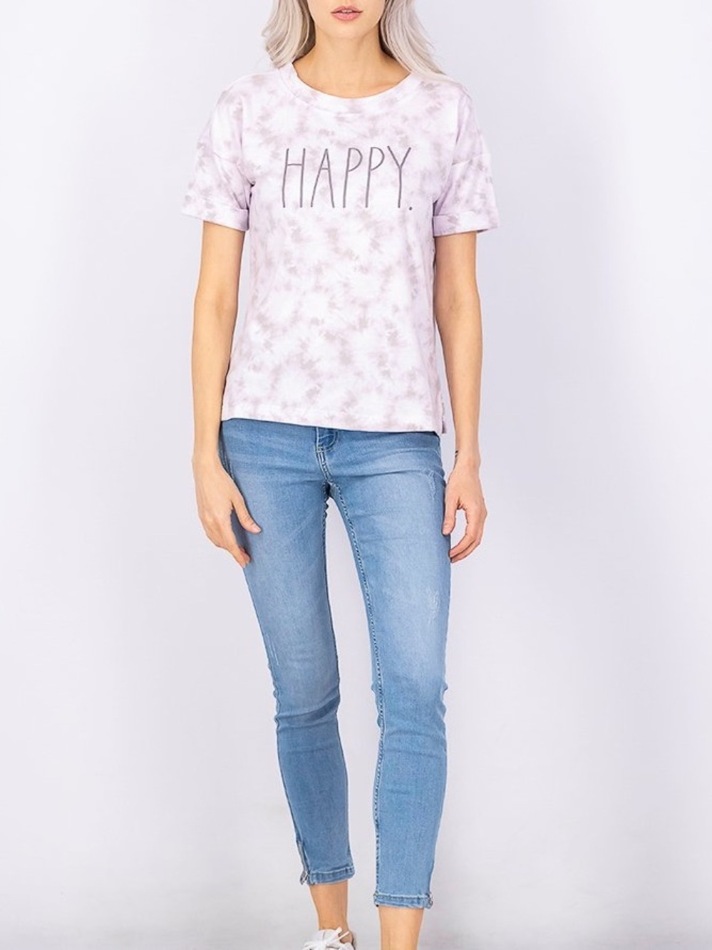 Rae Dunn Lavender Tie-Dye 'HAPPY.' Short Sleeve Tee - Picture 4 of 7
